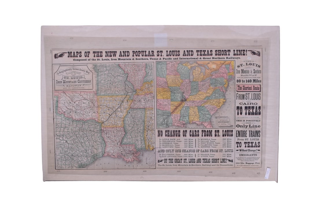 1878 Maps of the New and Popular St. Louis and Texas Short Line Railroad Color Lithograph (1 of 3)