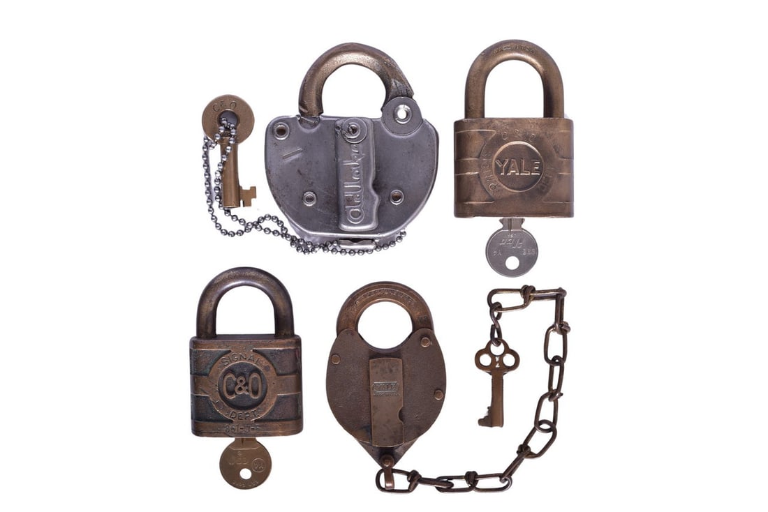 Four Chesapeake and Ohio Railroad Locks - Brass Yale Signal, Yale Heart Shaped, and Adlake Steel (1 of 3)