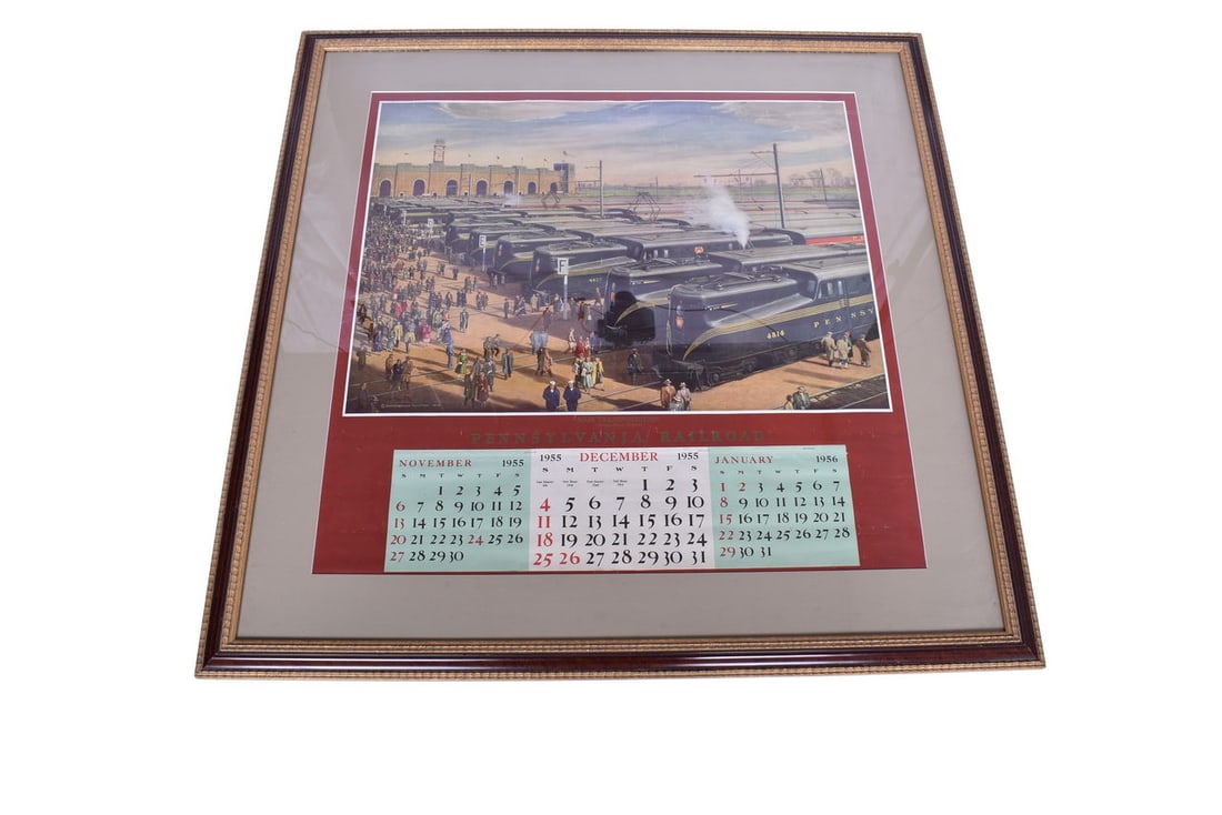 Framed Pennsylvania Railroad Wall Calendar Featuring the GG-1 Electric Locomotives (1 of 3)