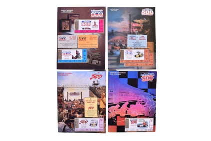 1986-1990 Indianapolis 500 Programs with Ticket Stubs and Garage Passes