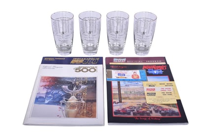 Four 1980 Indy 500 Glasses - 1983, 1984, 1985, 1986 Programs and Tickets