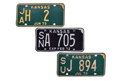 Three 1972-1973 Kansas Steel License Plates