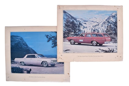 Pair of 1964 Buick Dealership Showroom Posters - Le Sabre and Deluxe Station Wagon