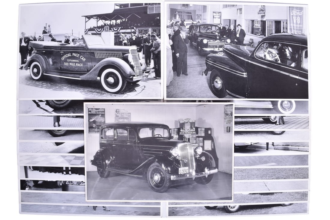 21 Indianapolis 500, Ford, and Chevrolet Promotional Photos 1920s through 1950s: 21 Indianapolis 500, Ford, and Chevrolet Promotional Photos 1920s through 1950sTwenty one 11" x 17" promotional photographs from the Indianapolis 500, Ford, and a few Chevrolet. The Indy 500 photos ar