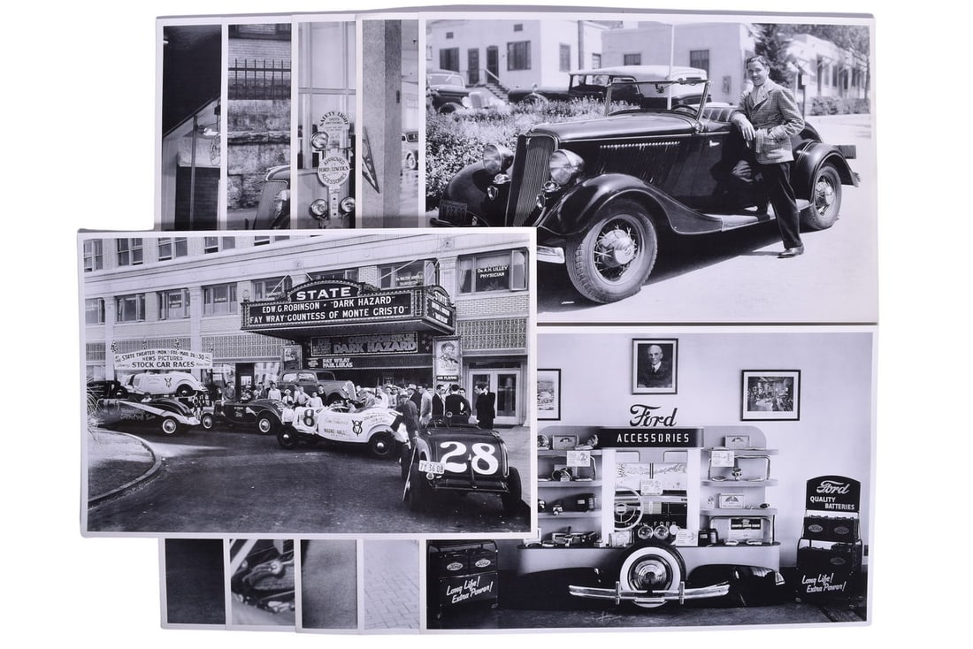 Eleven 11"x 17" Ford Dealership and Assembly Line Photographs: Eleven 11"x 17" Ford Dealership and Assembly Line PhotographsGroup of eleven photos showing various Ford dealerships and the Ford assembly line from the late 1930s through early 1950s. These are assum