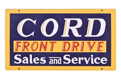 Cord Reproduction Dealership Front Drive Sales and Service Porcelain Sign