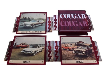 Set of four 1977 Mercury Dealership Hanging Displays - Comet, Bobcat, Cougar, Villager Wagon