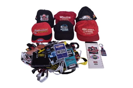 NHRA/ IHRA Mixed Ephemera Group- Six Hats, Twenty-Five Race Lanyards, 1989 Winston Drag Racing Media