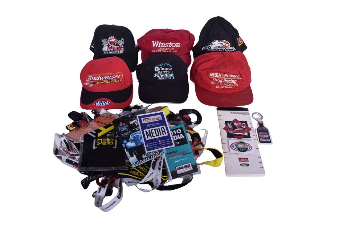 NHRA/ IHRA Mixed Ephemera Group- Six Hats, Twenty-Five Race Lanyards, 1989 Winston Drag Racing Media (1 of 3)