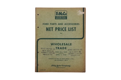 Ford Motor Company Wholesale Trade Parts And Accessories Net Price List 1928-1950