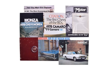Eleven Pieces Of Sales Brochures And Promotional Literature- Chevy Monza, Camaro, Fiat, Chrysler,