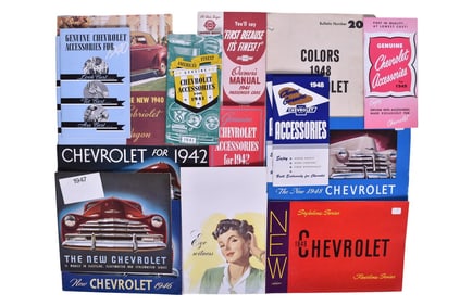 16 Pieces of 1940s Chevrolet Dealership and Sales Literature - Dupont Paint Chips, Accessory
