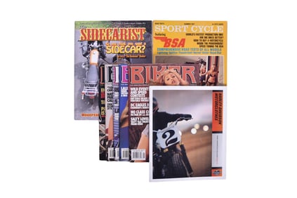 Eight Motorcycle and Bike Catalogs and Magazines - Sport Bike, Harley Davidson, Sidecarist, Biker