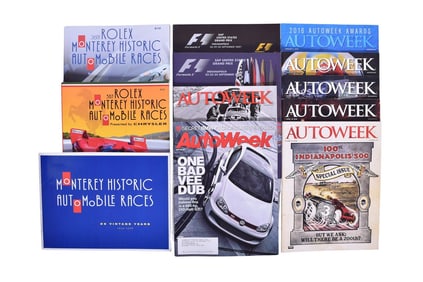 Twelve Pieces Of Racing Memorabilia- Autoweek Magazines, Rolex Monterey Historic Automobile Race