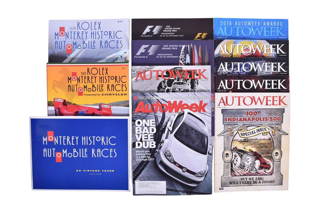 Twelve Pieces Of Racing Memorabilia- Autoweek Magazines, Rolex Monterey Historic Automobile Race (1 of 3)