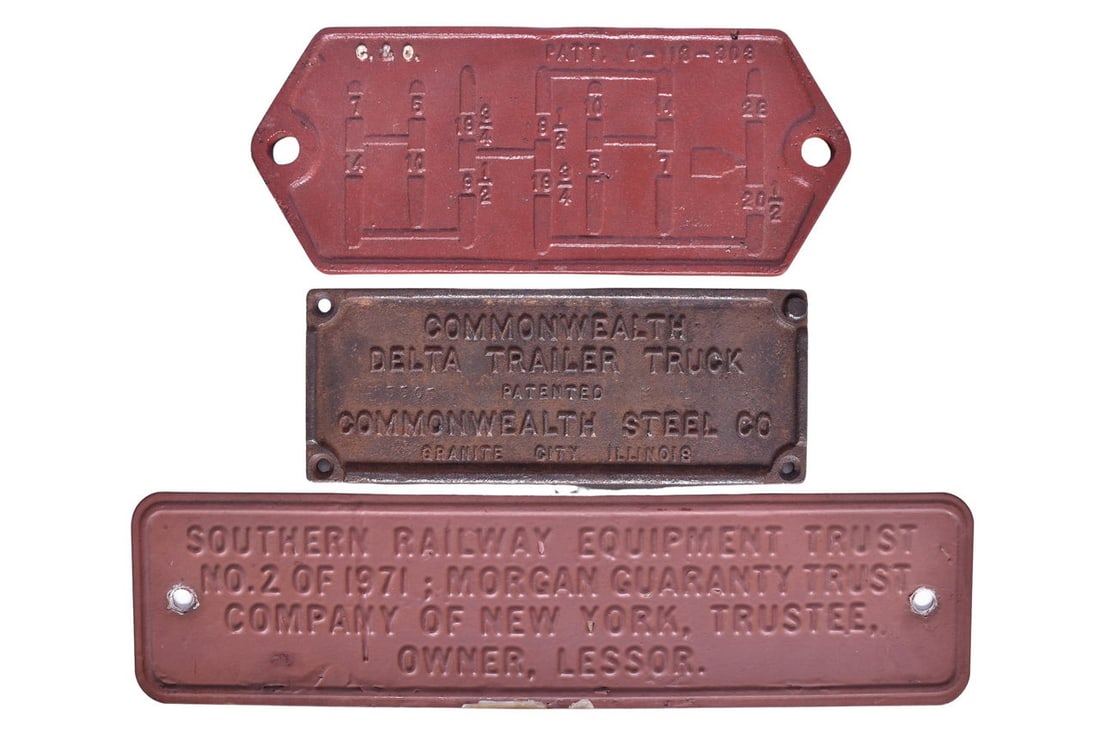 Three Railroad Plates - Southern Railway Trust Plate, Chesapeake and Ohio Brake Diagram
