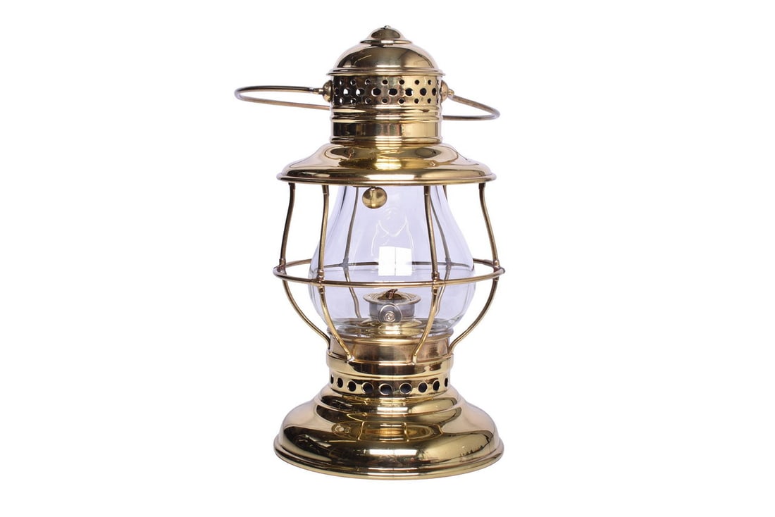 Reproduction Adams & Westlake Brass Bell Bottom Conductor's Presentation Lantern (1 of 6)