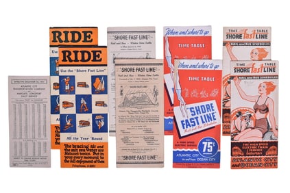 Nine Atlantic City & Shore Railroad Timetables and Brochures - 1935 to 1951