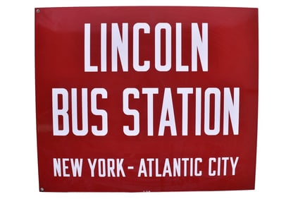 Double-Sided Porcelain Lincoln Bus Station Flange Sign - New York to Atlantic City