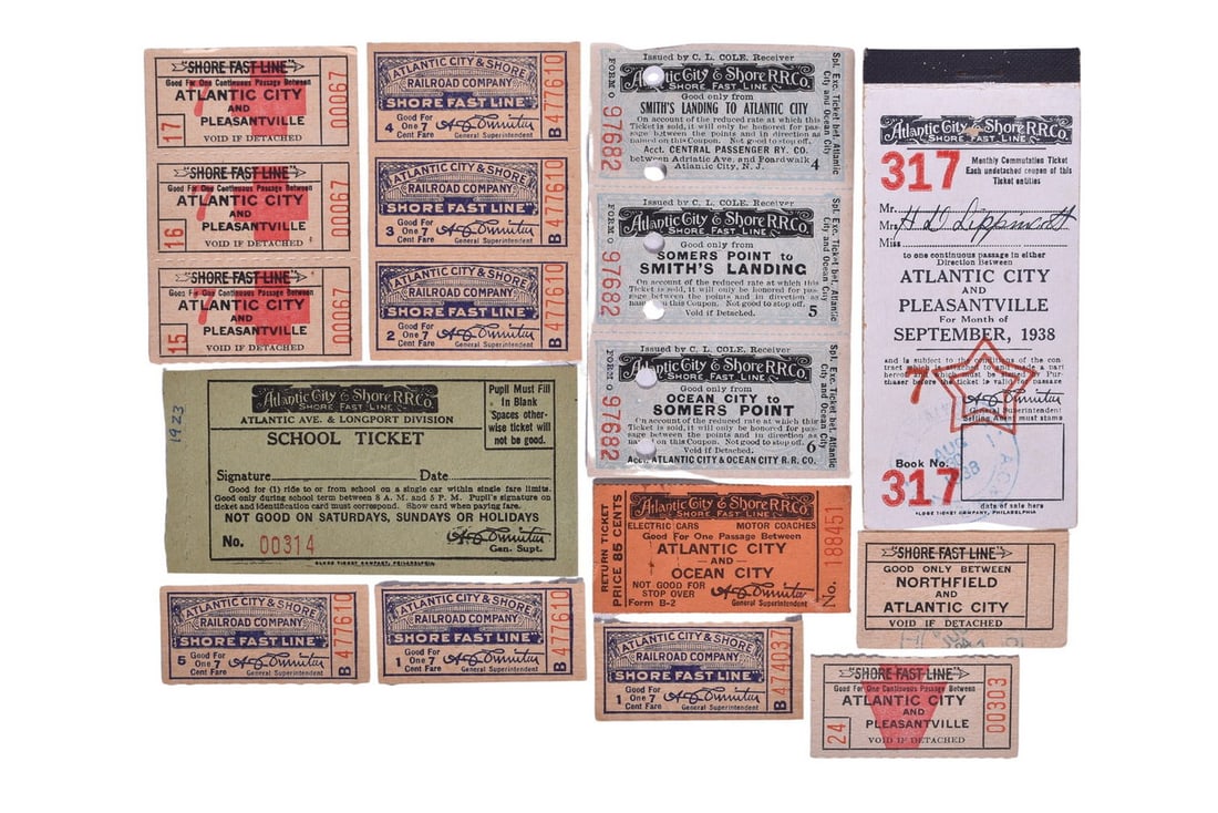 Collection of Atlantic City & Shore Railroad Tickets - Shore Fast Line (1 of 3)