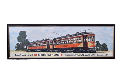 Atlantic City & Ocean City "Shore Fast Line" Railroad Trolley Car Excursion Advertisement Poster