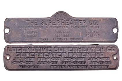 Elesco Superheater & Throttle Cast Brass Plate & Locomotive Superheater Co. Cast Iron Plate