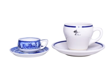 Pair of Railroad China Cup and Saucers - Chesapeake & Ohio "Chessie" and Baltimore & Ohio Centenary