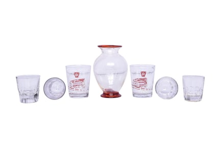 Seven Pieces of Pennsylvania Railroad Glassware - Keystone Vase, Rocks Glass, and High Ball