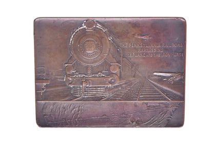 Pennsylvania Railroad Commemorative Brass Medal Paperweight - Inauguration of Rail-Air Passenger