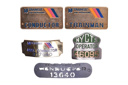 Five New Jersey Transit and New York City Transit System Cap Badges