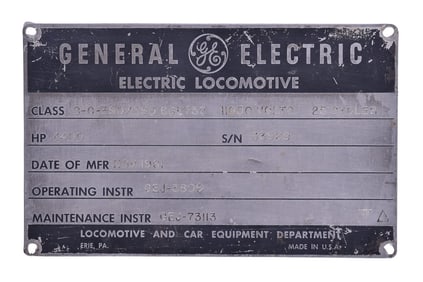Pennsylvania Railroad # 4423 E44 General Electric Builder's Plate