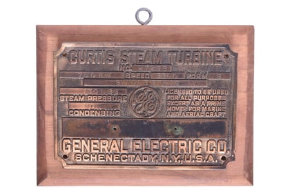 General Electric Curtis Steam Turbine Brass Builders Plate