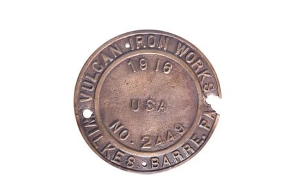 Vulcan Iron Works 0-4-0 H.S. Kierbaugh Locomotive Builders Plate