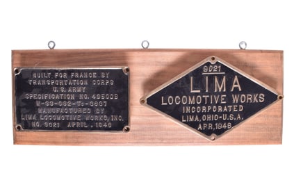 Lima Locomotive Works Plate Pair - US War Department - SCNF 2-8-0