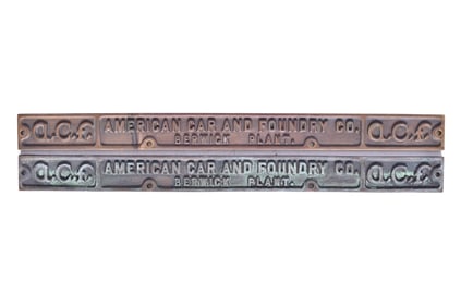 Two American Car and Foundry Company Brass Railroad Builders Plates
