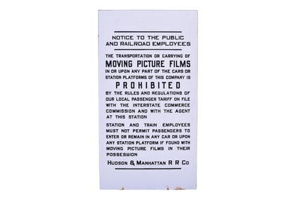 Hudson & Manhattan Railroad Porcelain "No Film" Sign