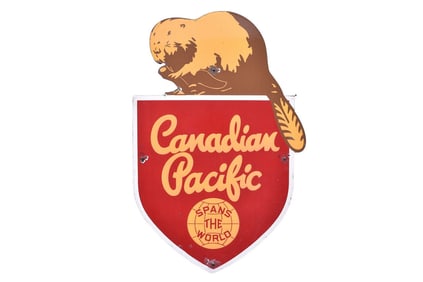 Canadian Pacific Railroad Die Cut Porcelain Beaver Shield Sign