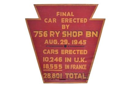 Pennsylvania Railroad Wooden Plaque Commemorating the 756th Railway Shop Battalion