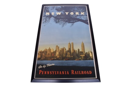 Original Pennsylvania Railroad Lithograph Travel Poster Advertising New York
