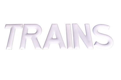 Set of Six Metal and Porcelain Letters that Spells "TRAINS"