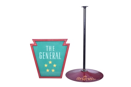 Pennsylvania Railroad Reproduction "The General" Passenger Train Drumhead / Tail Sign w/ Stand