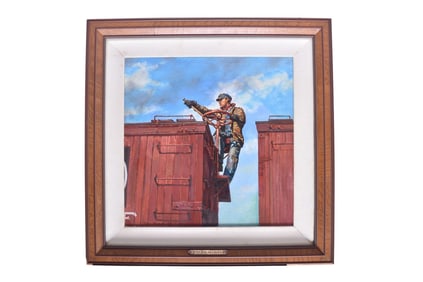 Original Ted Xaras "The Brakeman" Acrylic on Board Railroad Painting