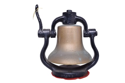Brass Steam Locomotive Bell W/ Cast Iron Cradle - 9 3/4" Diameter