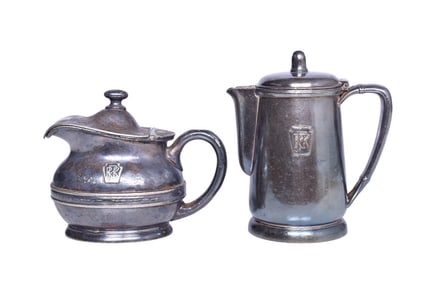 Pennsylvania Railroad Dining Car Silver Coffee Pot and Cream Pitcher