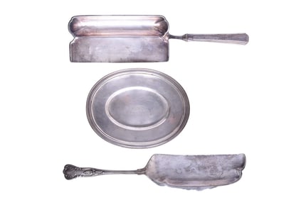 Three Pennsylvania Railroad Dining Car Silver Items - Crumb Trays and Oval Tip Tray