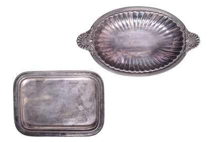 Rowley MF'G Co. Pennsylvania Railroad Silver Pedestal Bread Tray and Rectangular Platter