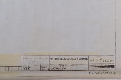 Original 1946 Budd Company Drawing for New York Central 38 Passenger Club Lounge Baggage Floor Plan