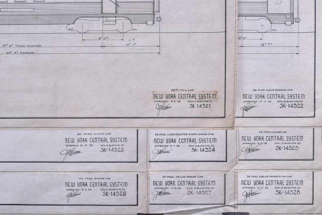 Nine Original 1938 Budd Company New York Central System Passenger Car Drawings - 16 Car Train w/ Cov (1 of 10)
