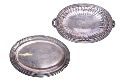 Reed & Barton Pennsylvania Railroad Silver Pedestal Bread Tray and Oval Platter Plate