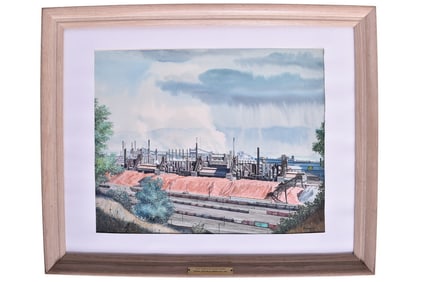 ORIGINAL Howard Fogg "Blast Furnaces at Aliquippa Works" Watercolor Painting Created for the Pittsbu